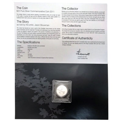 2011 $20 for $20 Pure Silver Coin: CANADA CANOE