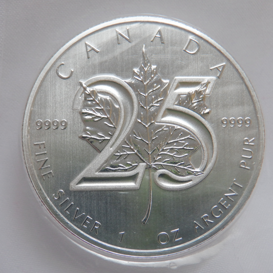 2013 1 oz .9999 Fine Silver Coin $5 - CANADIAN SILVER MAPLE LEAF 25th Anniversary Coin