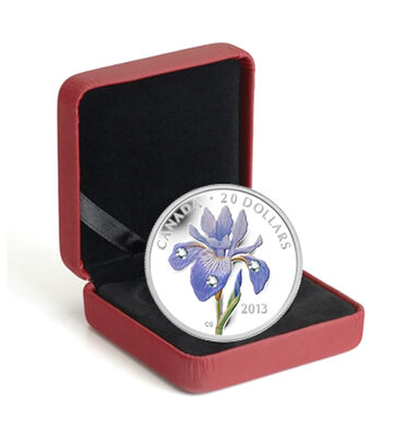 2013 Canadian 1oz Pure Fine Silver $20 Coin: BLUE FLAG IRIS and SWAROVSKI CRYSTALS