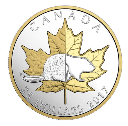 2017 Canadian $25 Pure Fine  .9999 1oz Silver Coin with Selective GOLD PLATING: PIEDFORT TIMELESS ICONS