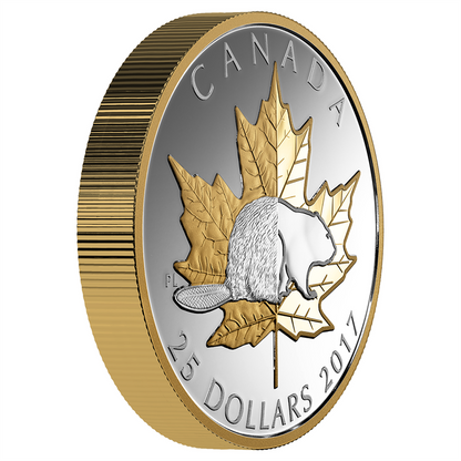 2017 Canadian $25 Pure Fine  .9999 1oz Silver Coin with Selective GOLD PLATING: PIEDFORT TIMELESS ICONS