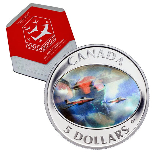 2006 Canadian Forces $5 SNOWBIRDS Double Hologram Pure .9999 Fine Silver Coin & Stamp Set in a Collectible Tin!