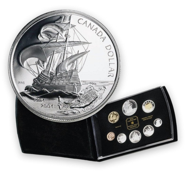 2004 Canadian 8-Coin Silver Proof Double Dollar Set: FIRST FRENCH SETTLEMENT IN NORTH AMERICA 400th Anniversary Silver Dollar