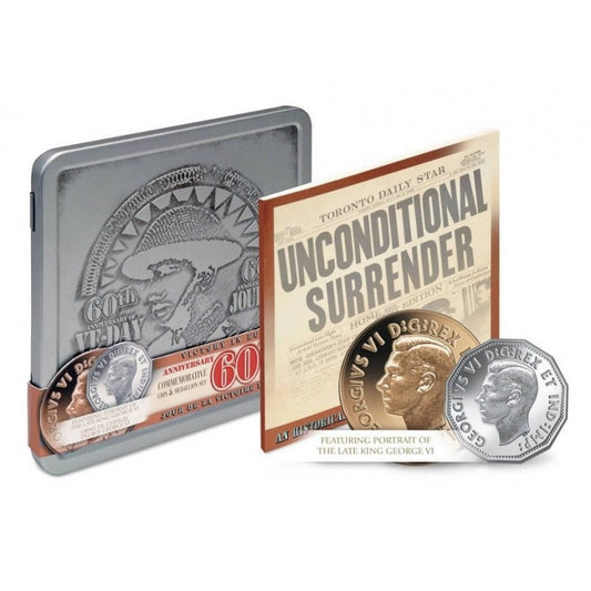 2005 (1945-) Canadian 5-Cent VICTORY IN EUROPE/VE DAY 60th Anniversary, Proof Silver Coin & Copper Medallion Gift Set