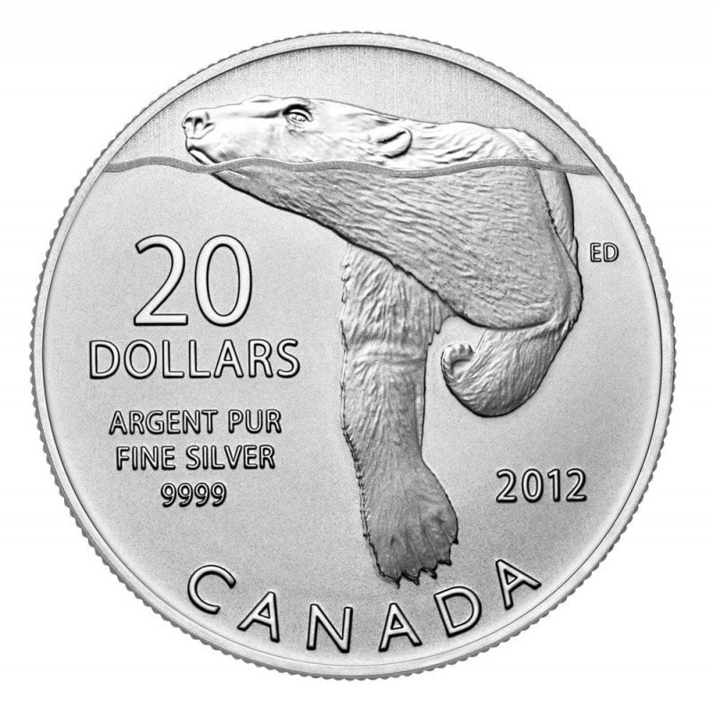 2012 20 for 20 Pure Silver Coin CANADA POLAR BEAR. Coin Only