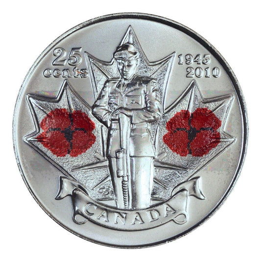 2010 Canadian .25-cent RED POPPY COLOURED QUARTER: 'Year Of The Veteran'