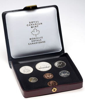1977 DOUBLE PENNY Specimen 7-Coin Set, Bergundy Vinyl Case & COA