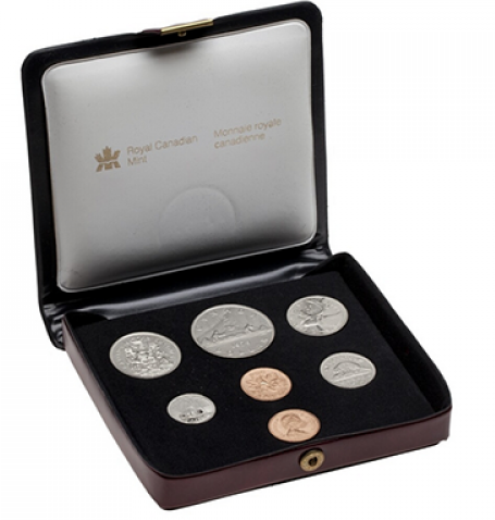 1979 DOUBLE PENNY Specimen 7-Coin Set, Bergundy Vinyl Case & COA