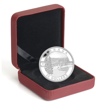 2014 $25 O-Canada 1 oz Pure Fine Silver Coin: SCENIC SKIING IN CANADA
